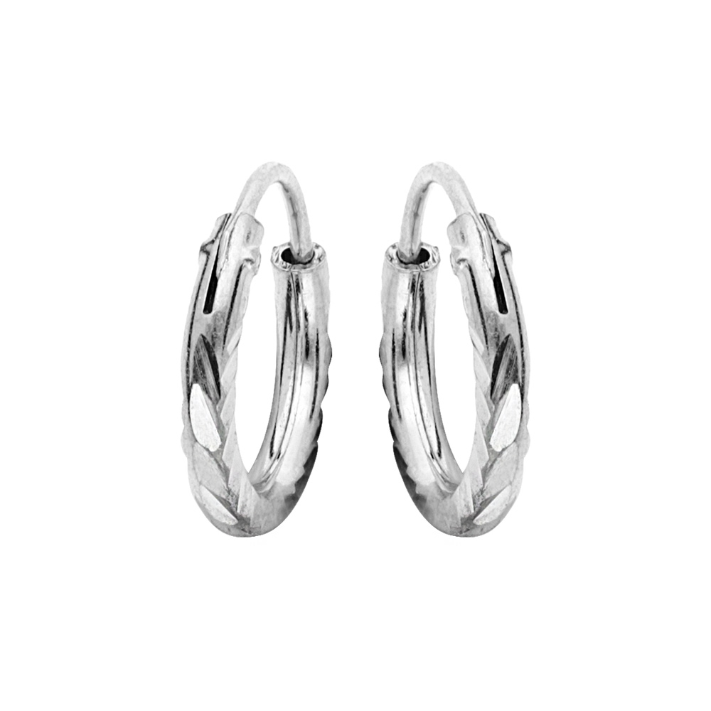 Cr�oles en argent platin� face plate diamant�e stri�e diam�tre 7mm - Vue 1