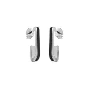 Créoles en argent rectangulaire noire - Vue 1
