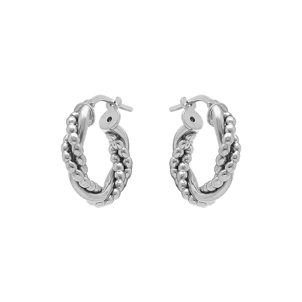 Croles en argent rhodi 10mm tresse avec fil boules - Vue 1