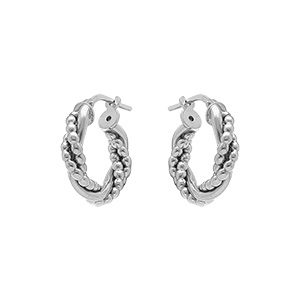 Croles en argent rhodi 10mm tresse avec fil boules - Vue 1