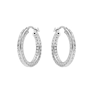 Créoles en argent rhodié 15mm motif martelé - Vue 1