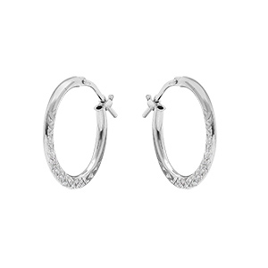 Créoles en argent rhodié 15mm plate motif martelé - Vue 1