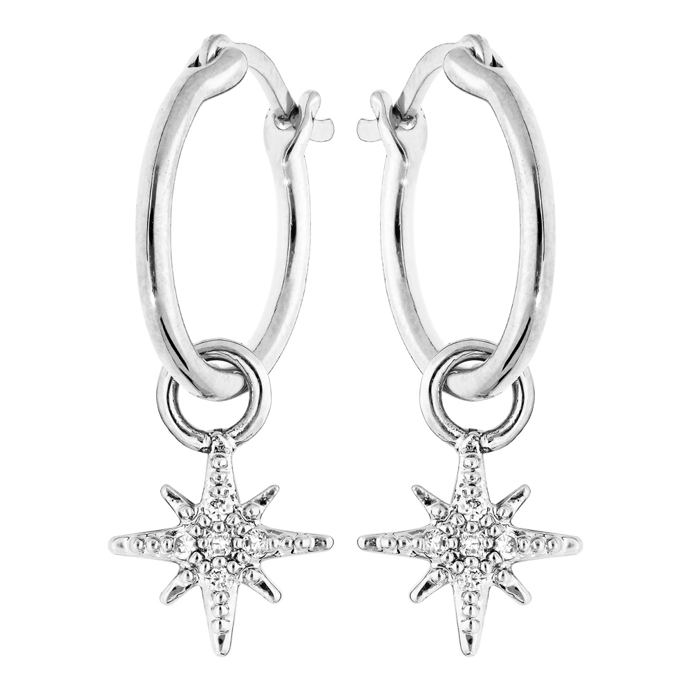 Croles en argent rhodi anneau 12mm avec pampille toile suspendue - Vue 1