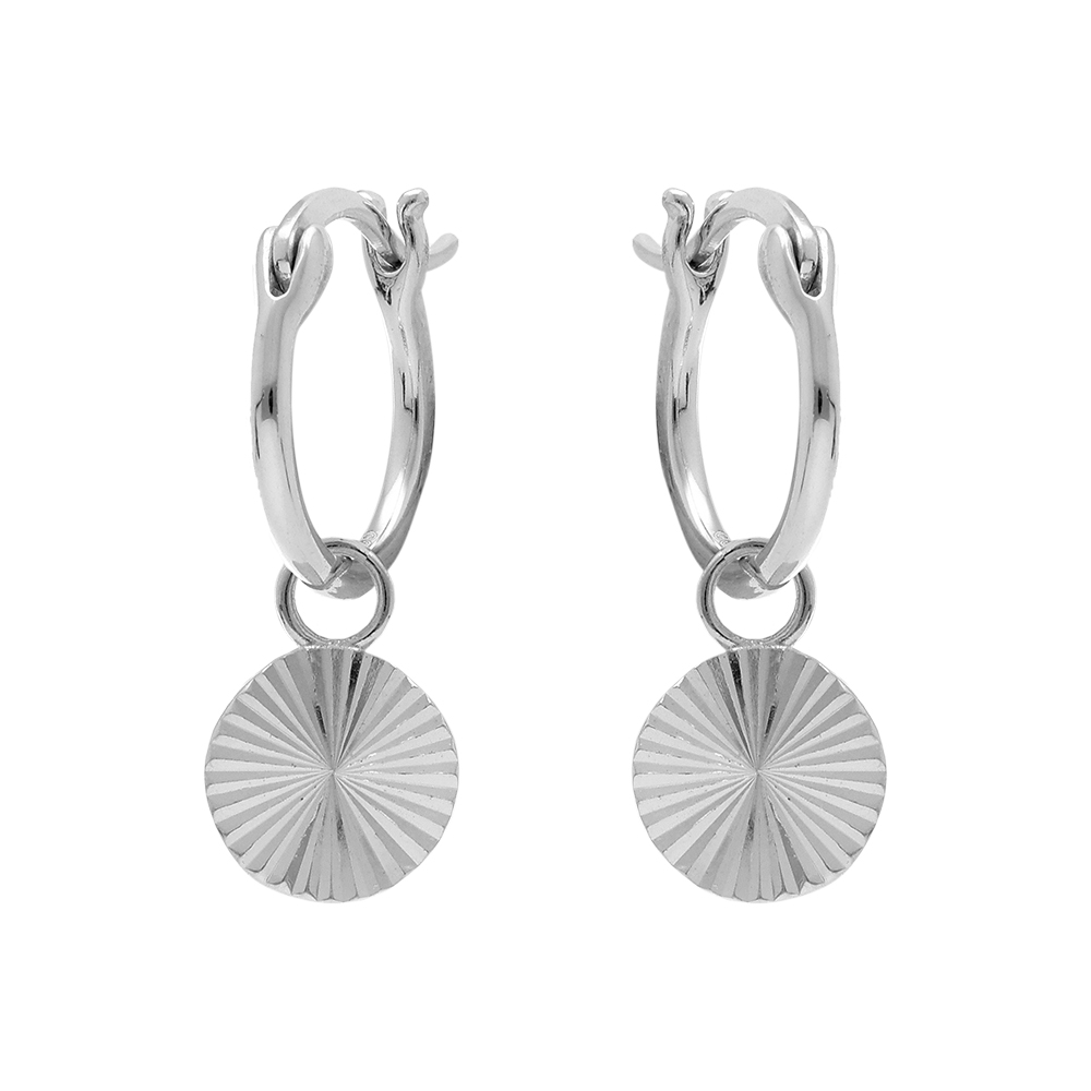 Croles en argent rhodi anneau 12mm avec pampille pastille diamante - Vue 1