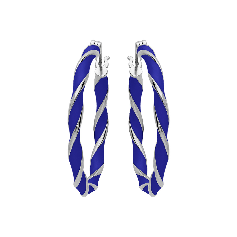 Croles en argent rhodi articule 25mm bleue - Vue 1