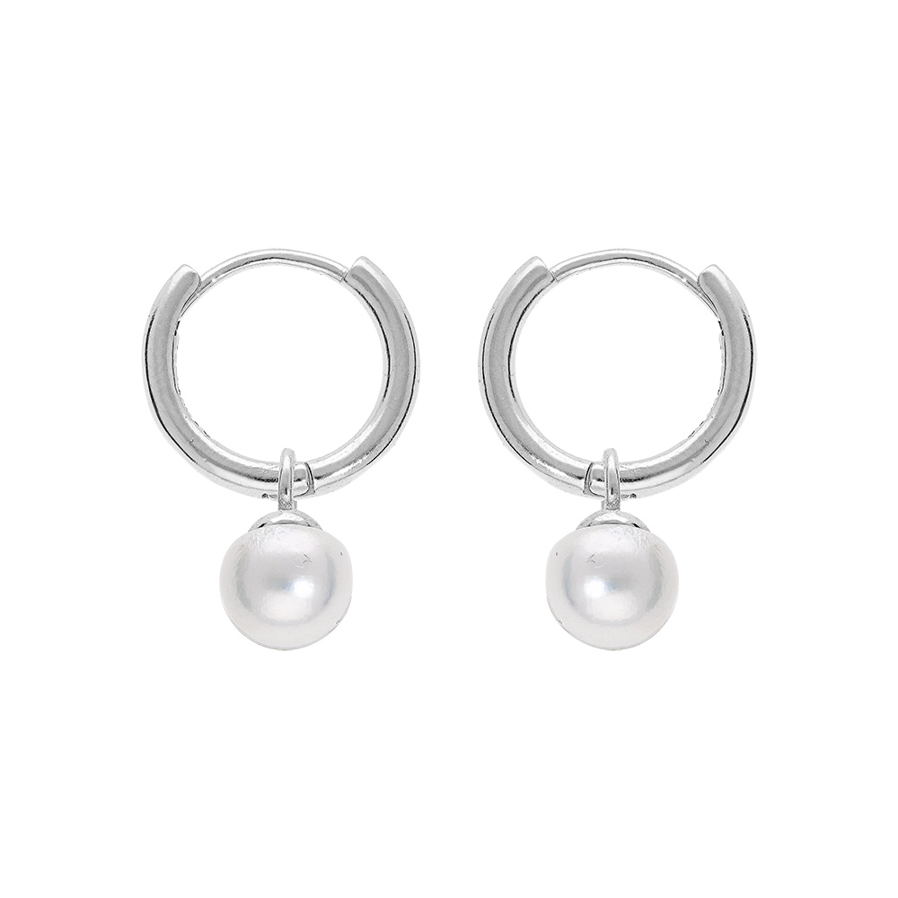 Croles en argent rhodi articule avec Perle de culture d\'eau douce blanche - Vue 1