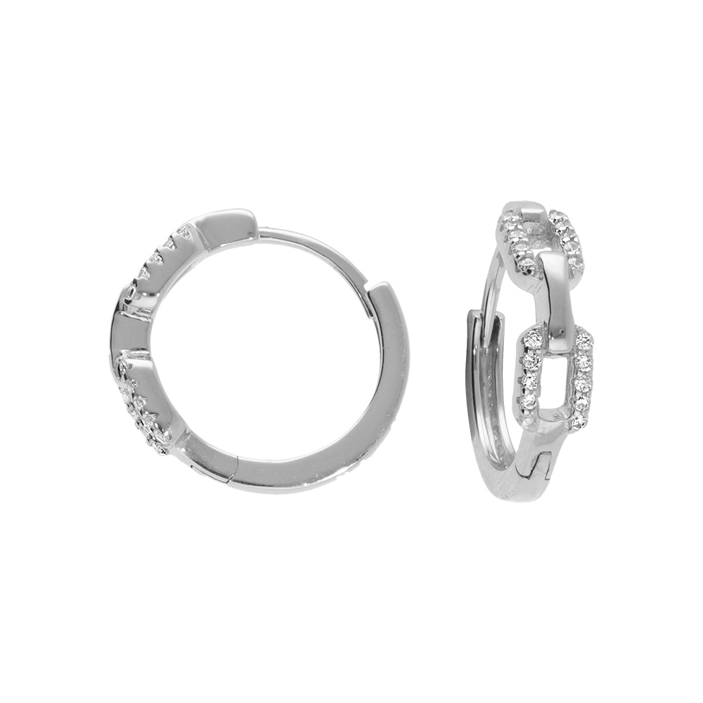 Cr�oles en argent rhodi� articul�e avec rectangles d\'oxydes blancs - Vue 1