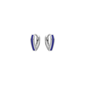 Créoles en argent rhodié articulée forme v couleur bleue - Vue 1