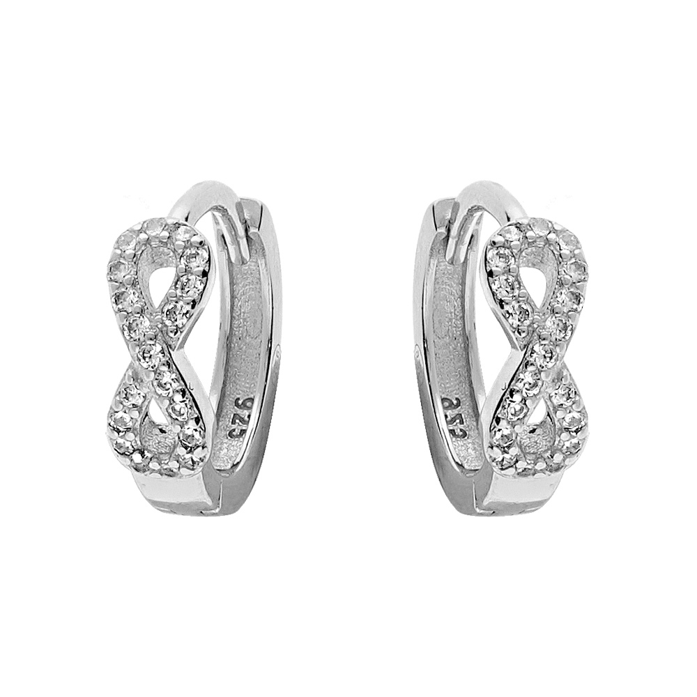 Croles en argent rhodi articule motif infini avec oxydes blancs sertis - Vue 1