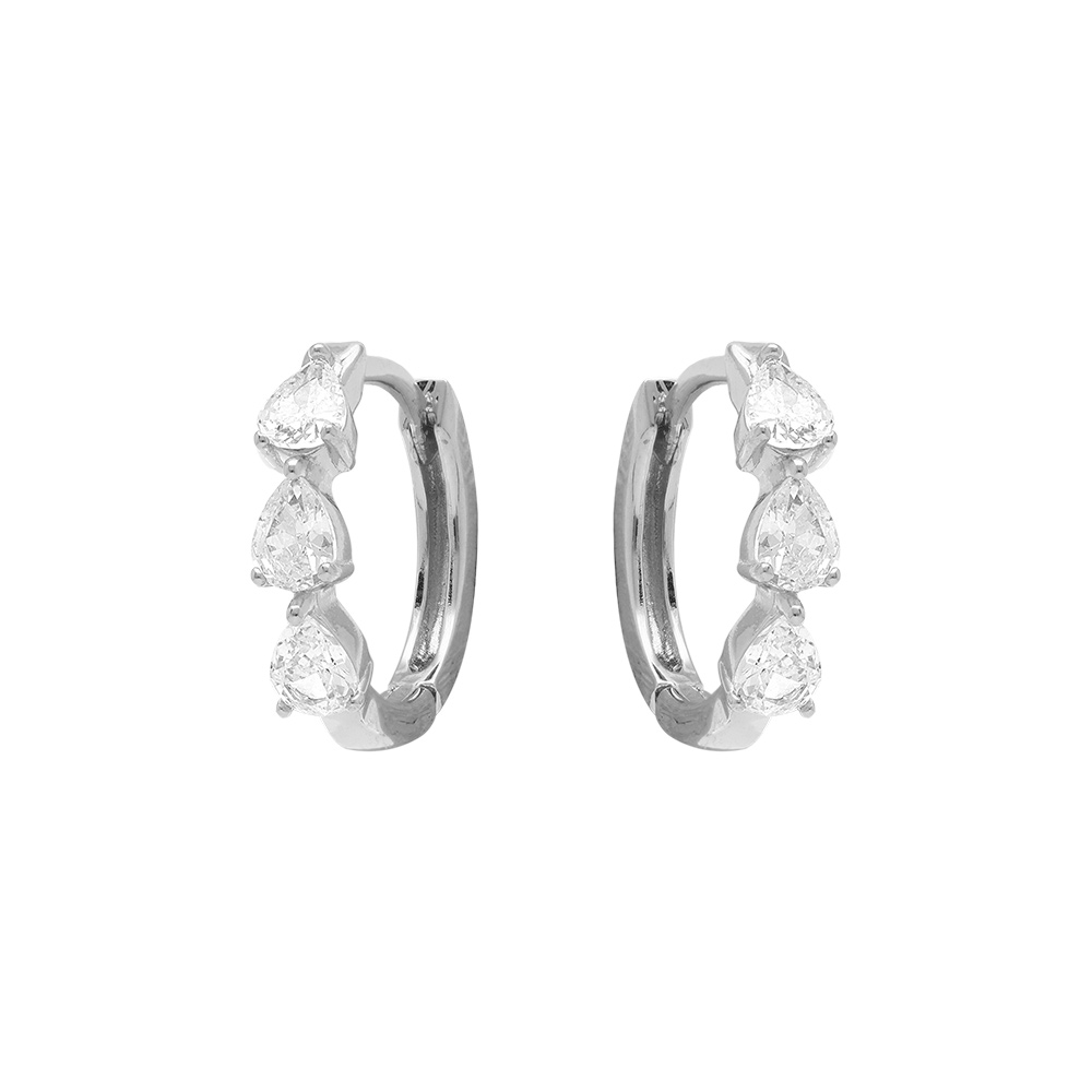 Cr�oles en argent rhodi� articul�e trois oxydes blancs - Vue 1