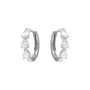 Créoles en argent rhodié articulée trois oxydes blancs - Vue 1