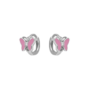 Croles en argent rhodi articules avec papillon rsine rose et oxydes blancs - Vue 1