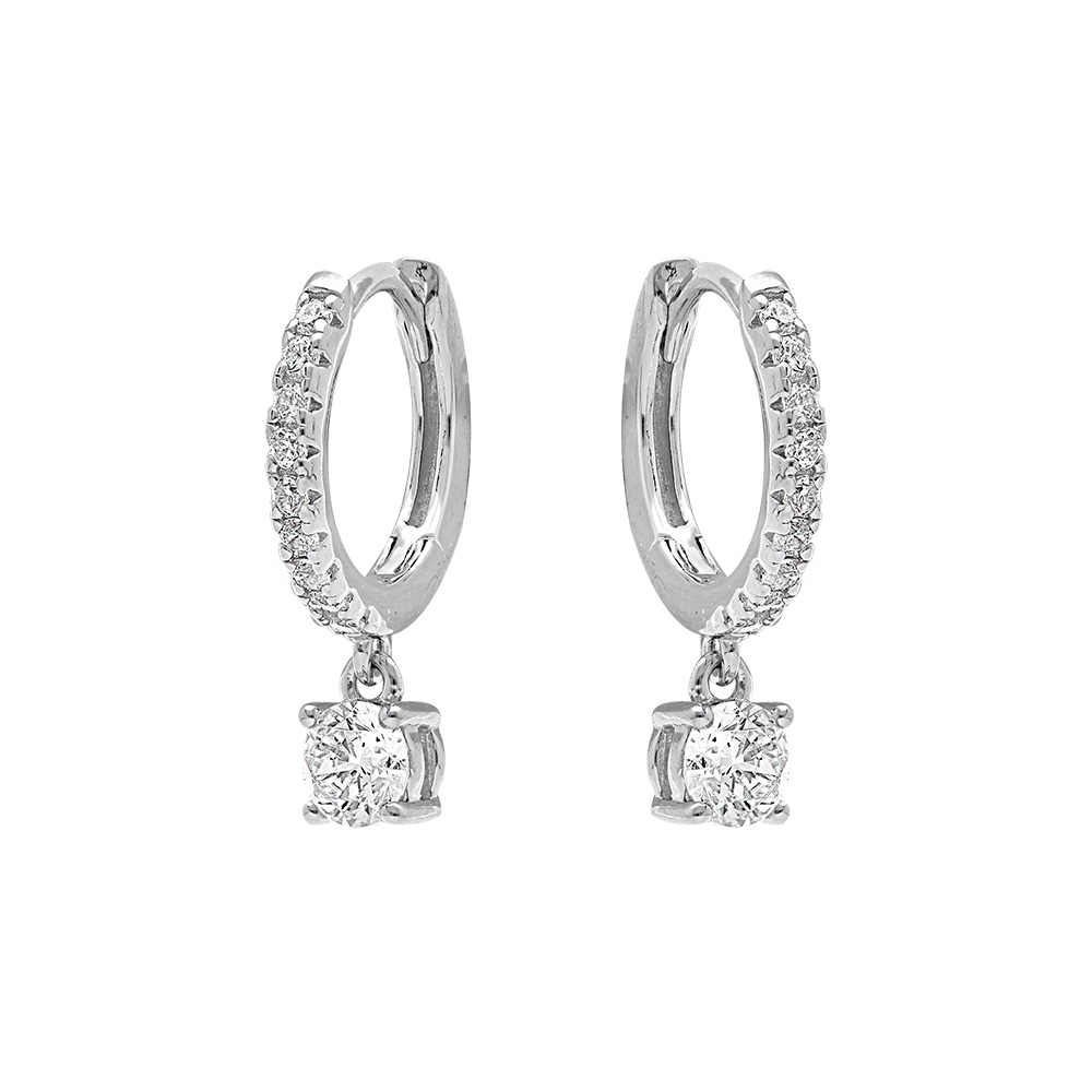 Cr�oles en argent rhodi� articul�es avec un oxyde blanc - Vue 1