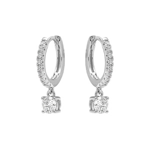 Créoles en argent rhodié articulées avec un oxyde blanc - Vue 1