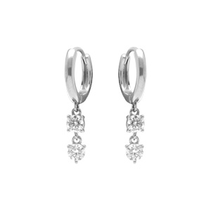Créoles en argent rhodié articulées deux oxydes blancs pendants - Vue 1