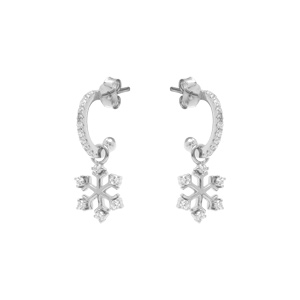 Créoles en argent rhodié articulées oxydes blancs motif flocon de neige pendant - Vue 1