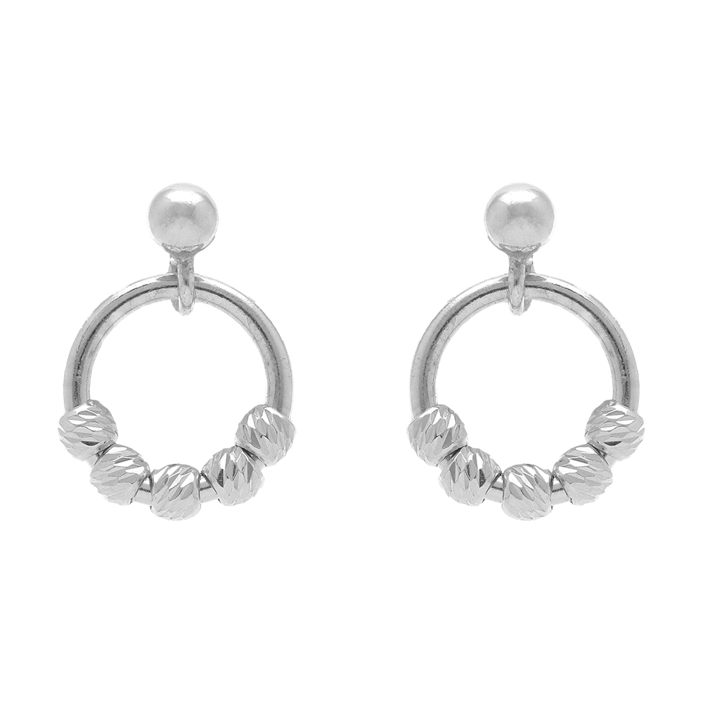 Croles en argent rhodi avec boules diamantes - Vue 1