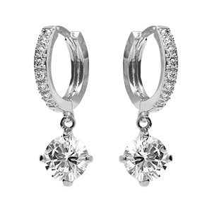Cr�oles en  argent rhodi� avec coeur pendant d' oxyde blanc