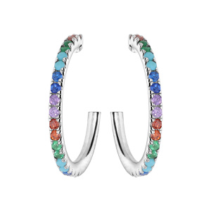 Créoles en argent rhodié avec oxydes multi couleurs et fermoir poussette - Vue 1
