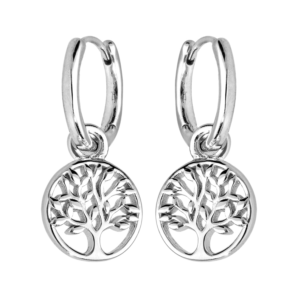 Croles en argent rhodi avec pampille arbre de vie - Vue 1