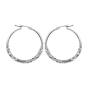Créoles en argent rhodié effet froissé 30mm - Vue 1