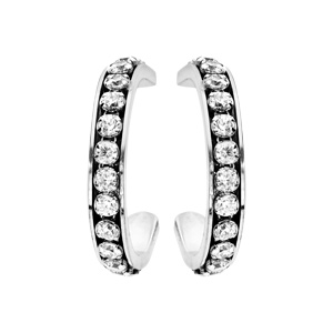 Créoles en argent rhodié empierrées d\'oxydes blancs et fermoir poussette - Vue 1