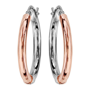 Créoles en argent rhodié et dorure rose demi-jonc - grand modèle - Vue 1