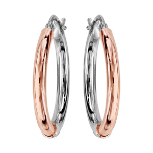 Créoles en argent rhodié et dorure rose demi-jonc - moyen modèle - Vue 1