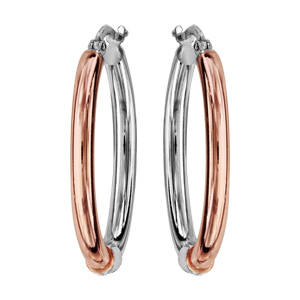 Créoles en argent rhodié et dorure rose forme ovale demi-jonc - petit modèle - Vue 1