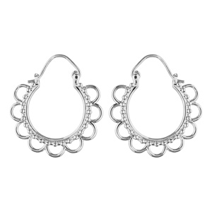 Créoles en argent rhodié éthnique dentelée - Vue 1
