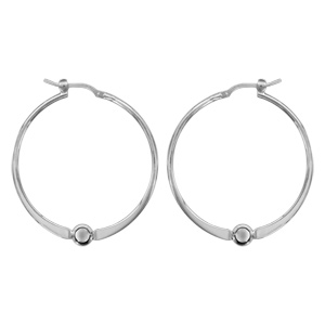 Créoles en argent rhodié fantaisie avec boule diamètre 32mm - Vue 1