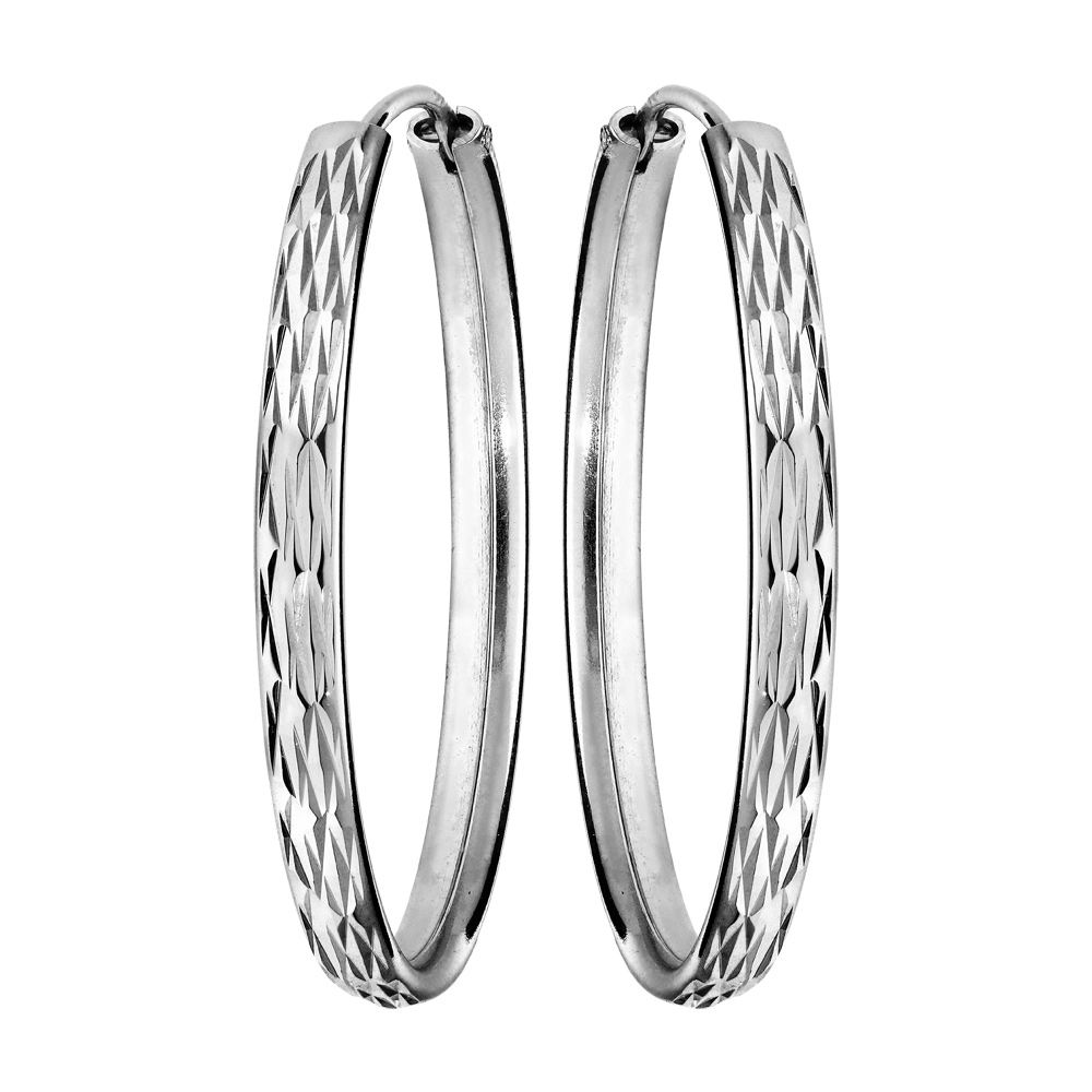 Croles en Argent rhodi fantaisie ruban diamant large 33mm - Vue 1