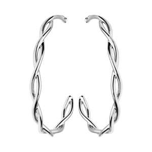 Créoles en argent rhodié fantaisie torsadéss grand modèle et fermoir pousseette - Vue 1