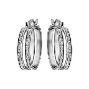 Créoles en argent rhodié fantaisies 2 anneaux en glitter blanc - Vue 1