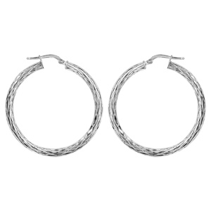 Créoles en argent rhodié fantaisies avec croisillons diamètre 35mm - Vue 1