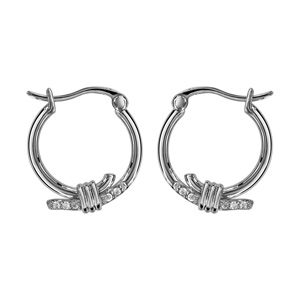 Créoles en argent rhodié fantaisies 2 brins liées dont 1 rail d\'oxydes blancs - Vue 1