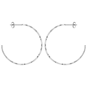 Créoles en Argent rhodié fantaisies diamanté avec tige et poussette diamètre 41mm - Vue 1