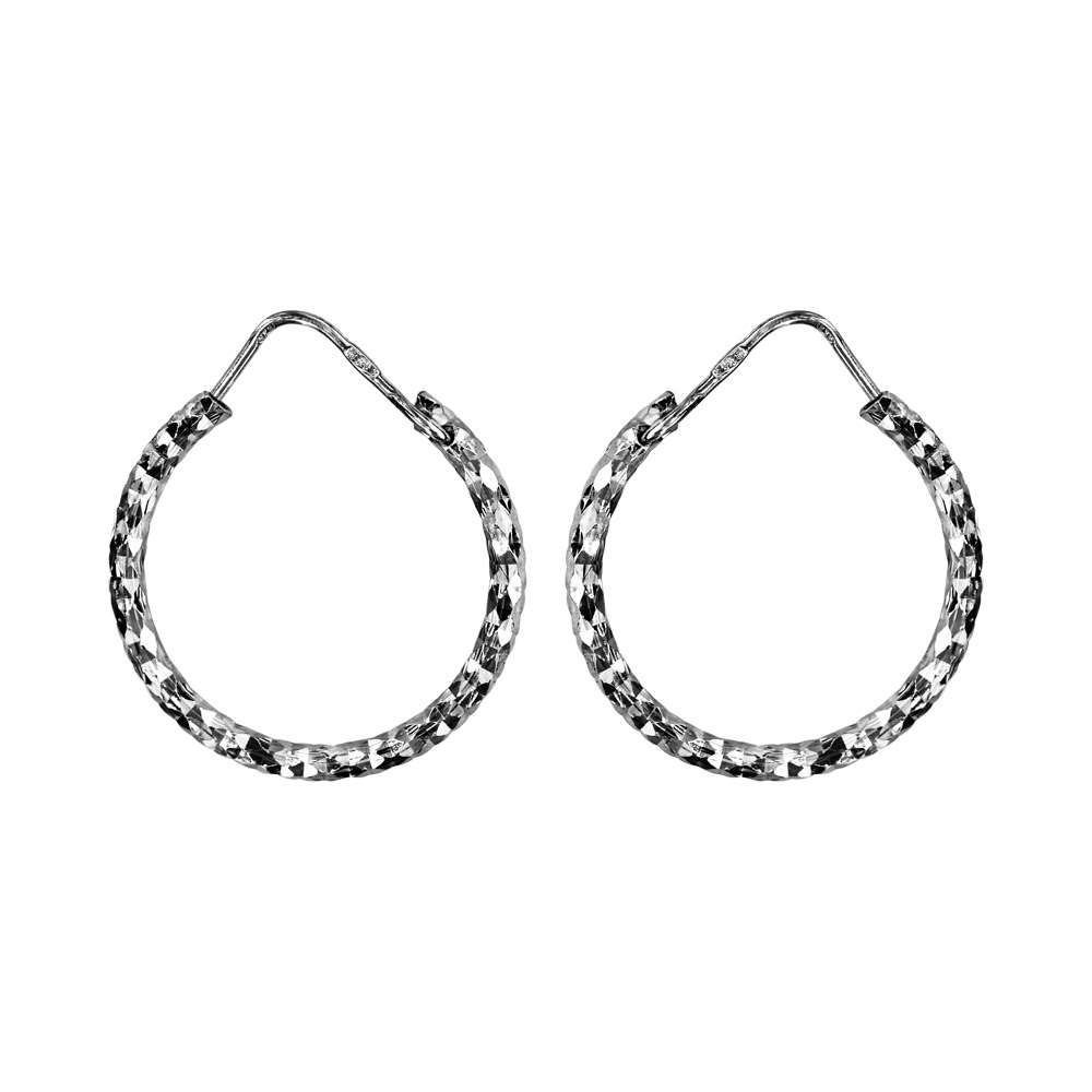 Cr�oles en argent rhodi� fantaisies diamant�es 20mm - Vue 1