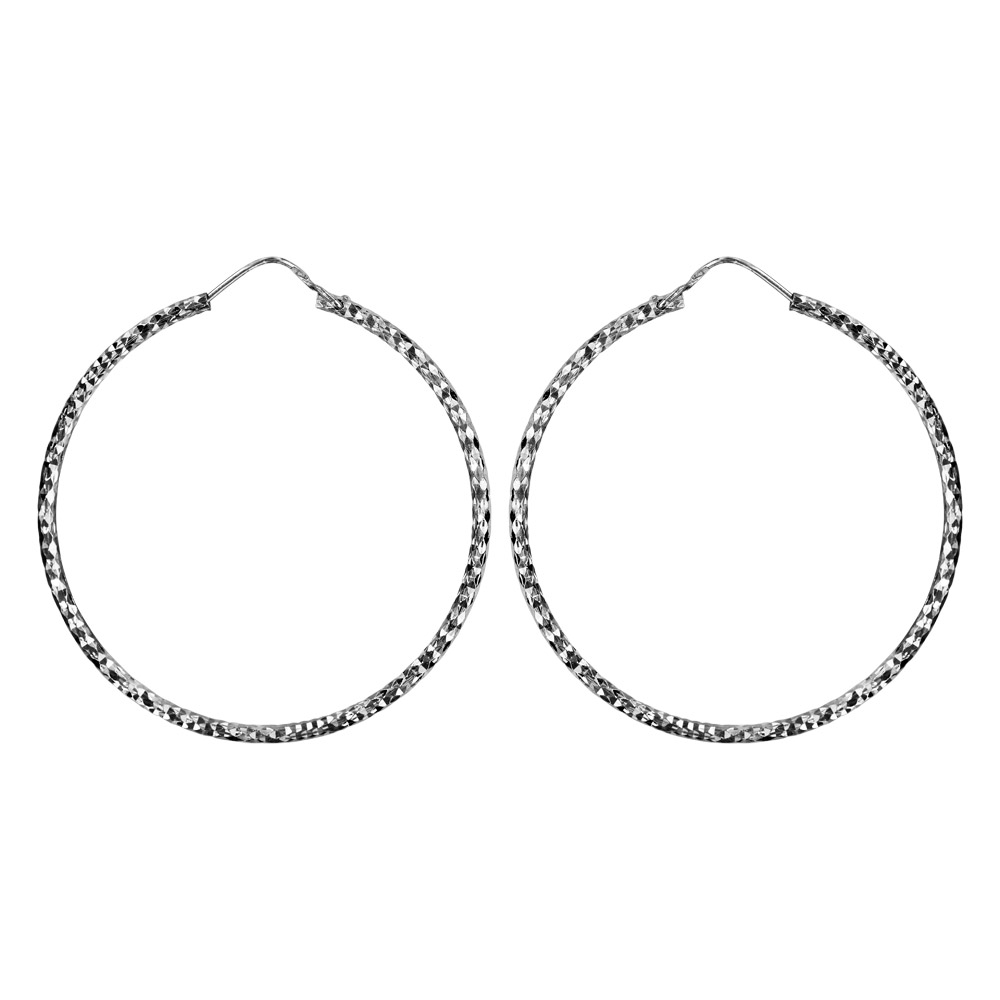 Cr�oles en Argent rhodi� fantaisies diamant�es 46mm - Vue 1