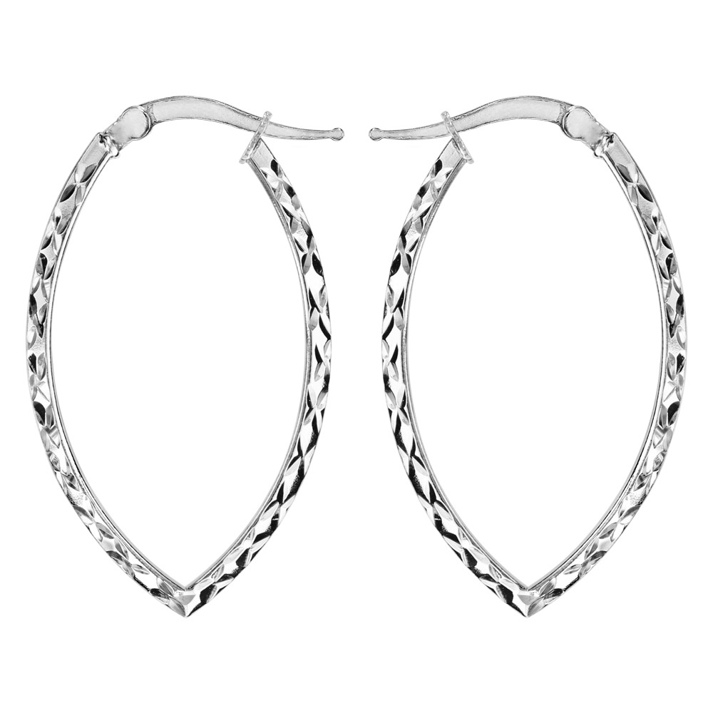 Croles en argent rhodi fantaisies forme ovale pointue diamantes - Vue 1