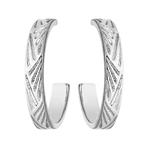 Créoles en argent rhodié fantaisies motif plume et fermoir poussette - Vue 1