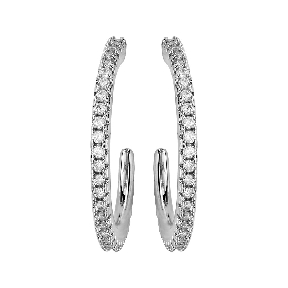 Creoles Avec Pendentif Argent Zircone Blanc 2 Pierres Rhodie Fleur O7 Mm 603774