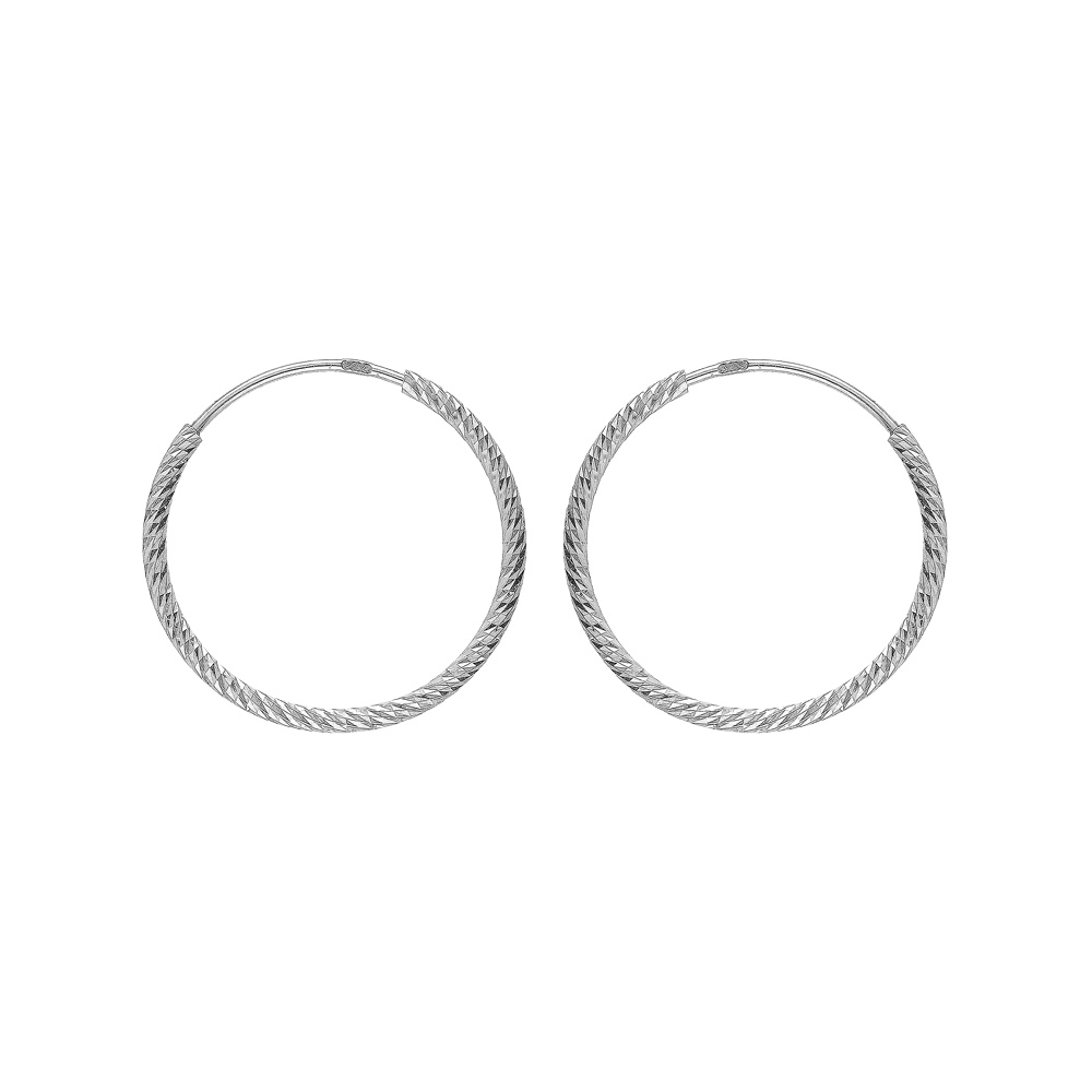 Cr�oles en argent rhodi� fil diamant� en 1,5mm et diam�tre 23mm - Vue 1