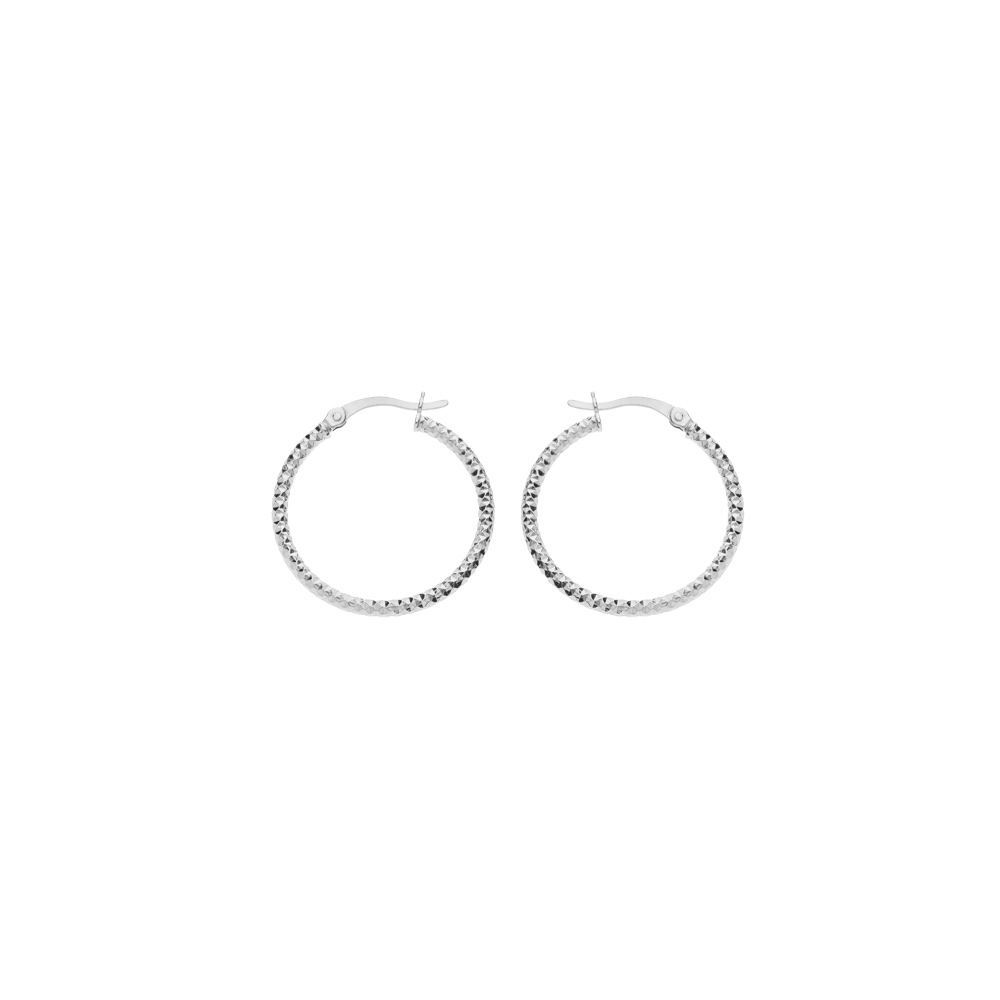 Cr�oles en argent rhodi� fil diamant�e 25mm - Vue 1