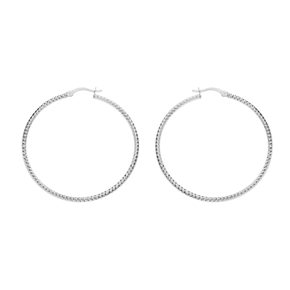 Croles en argent rhodi fil diamante 45mm - Vue 1