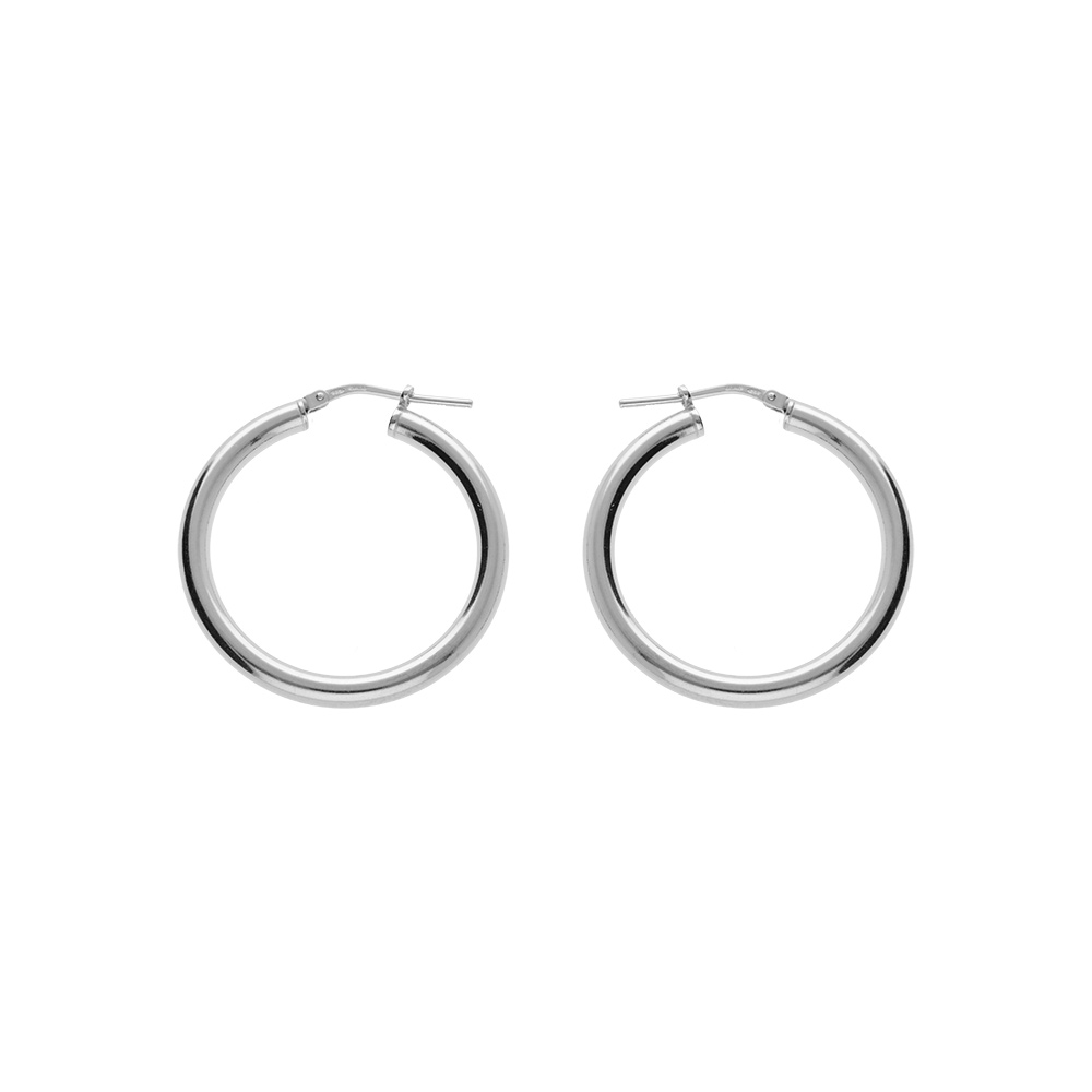 Cr�oles en Argent rhodi� fil lisse en 2mm et diam�tre 30mm - Vue 1