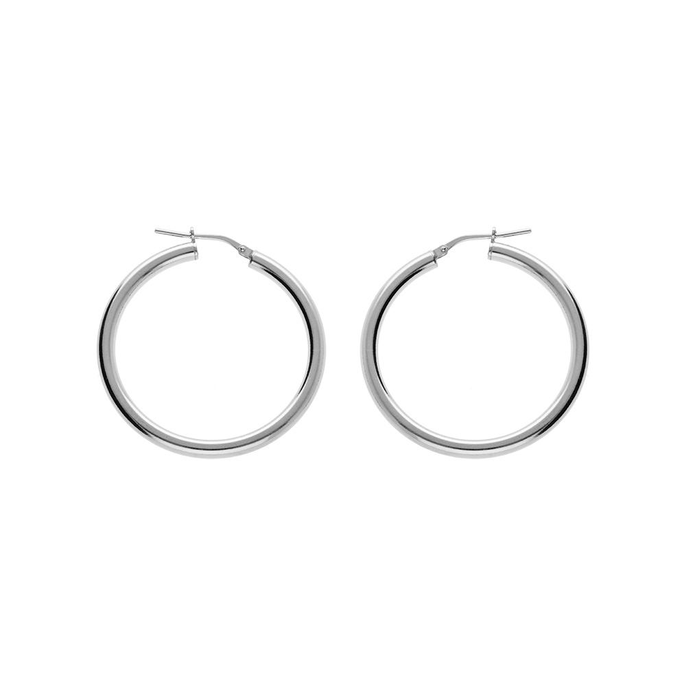 Croles en Argent rhodi fil lisse en 2mm et diamtre 35mm fermoir clips - Vue 1