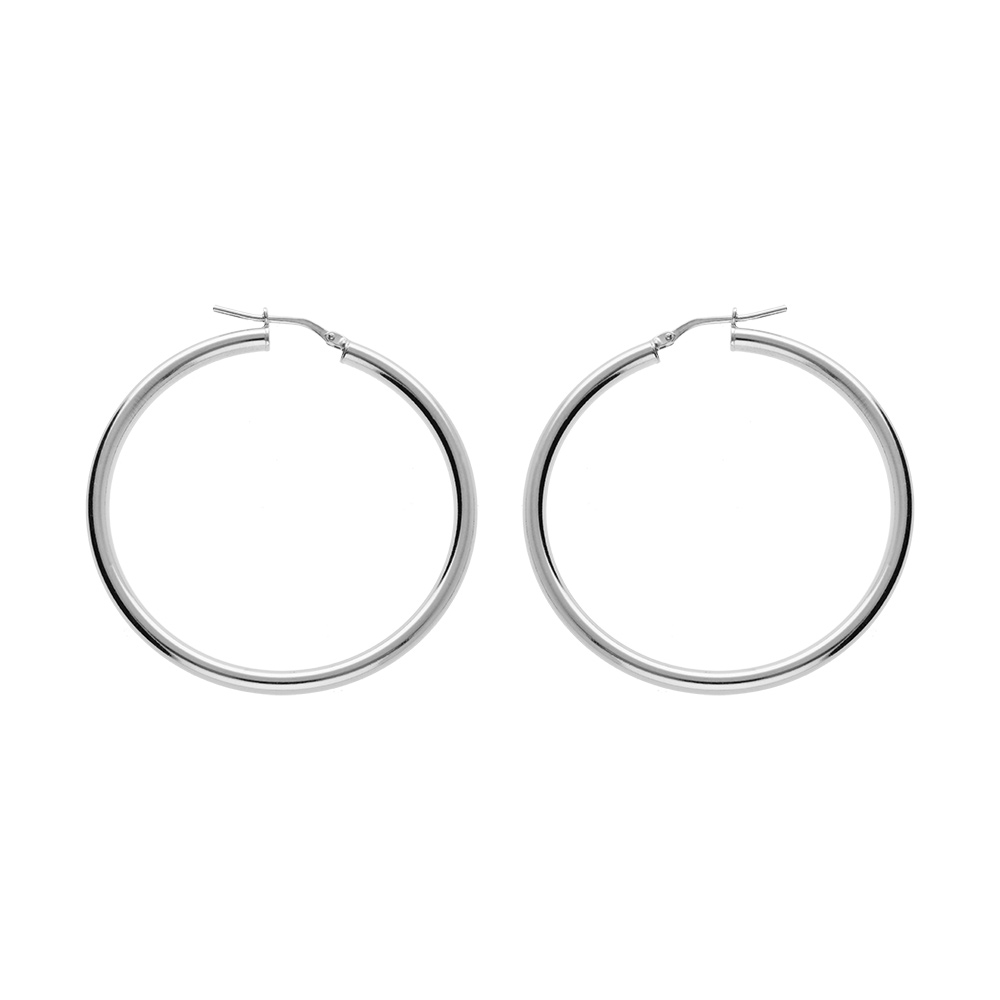 Croles en argent rhodi fil lisse en 3mm et diamtre 45mm - Vue 1