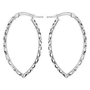 Créoles en argent rhodié forme ovale pointue diamantées - Vue 1
