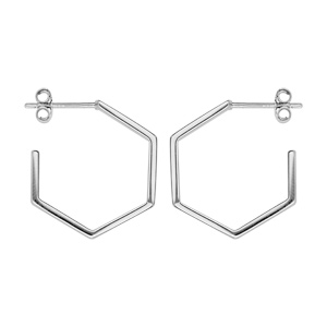 Croles en argent rhodi hexagonal petit modle et fermoir poussette